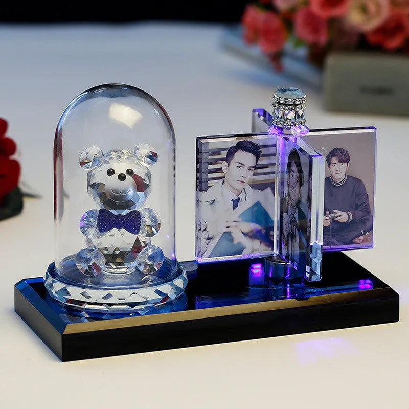 Luminous crystal car perfume decoration with girly heart style custom photo design on car air vent