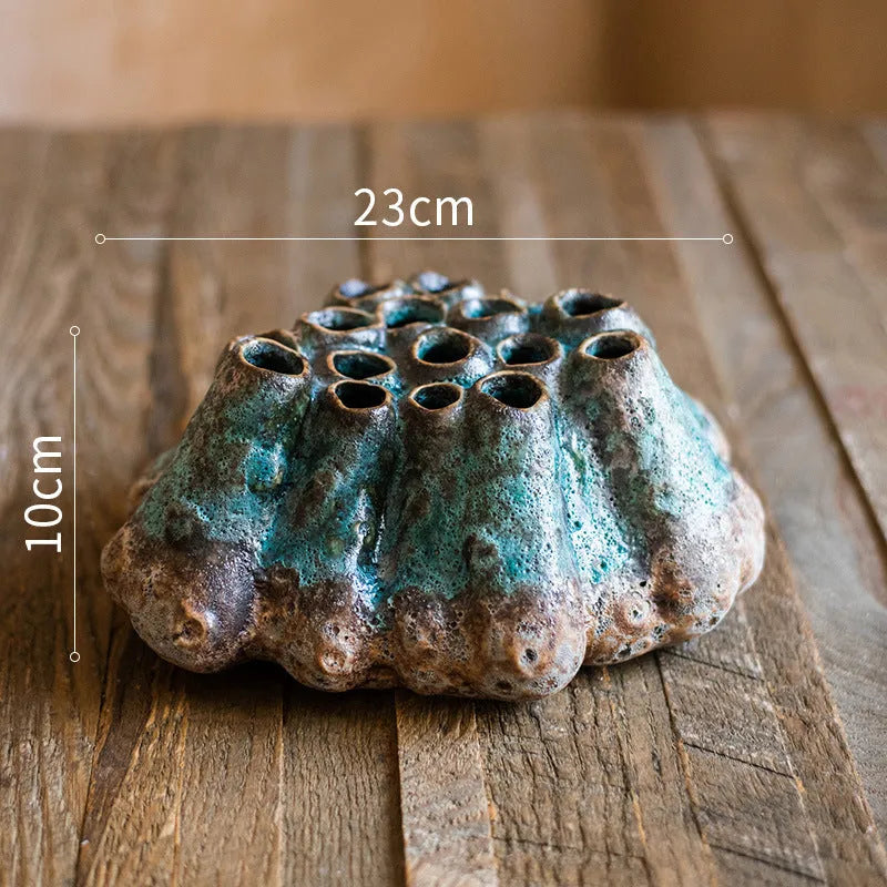 Medium barnacle vase ceramic flower pot in porous design for dried flower displays