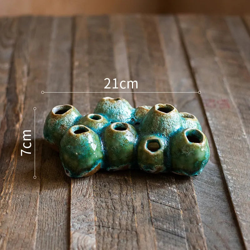 Medium barnacle vase ceramic flower pot in porous design for dried flower displays