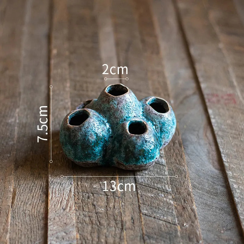 Medium barnacle vase ceramic flower pot in porous design for dried flower displays