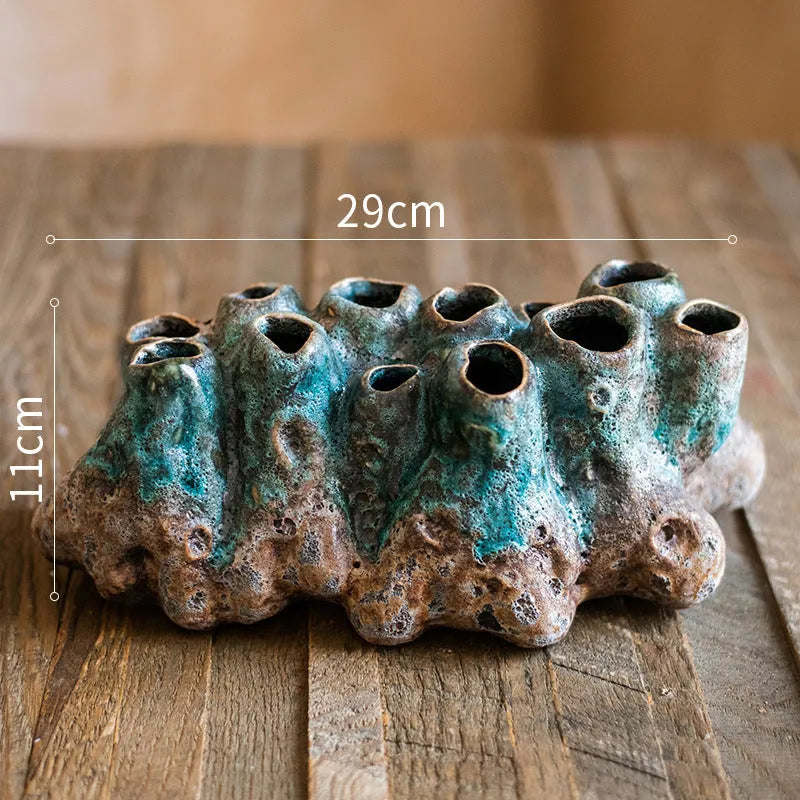 Medium barnacle vase ceramic flower pot in porous design for dried flower displays