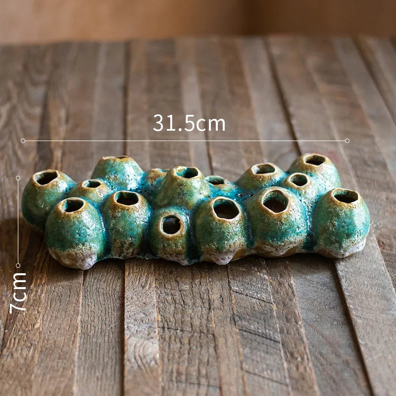 Medium barnacle vase ceramic flower pot in porous design for dried flower displays