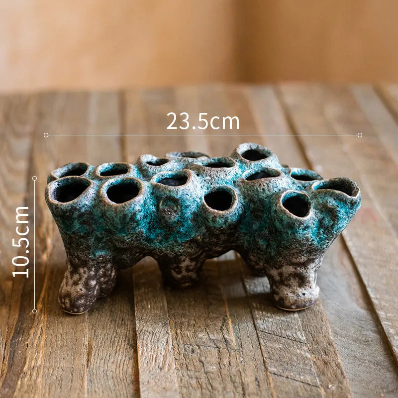 Medium barnacle vase ceramic flower pot in porous design for dried flower displays