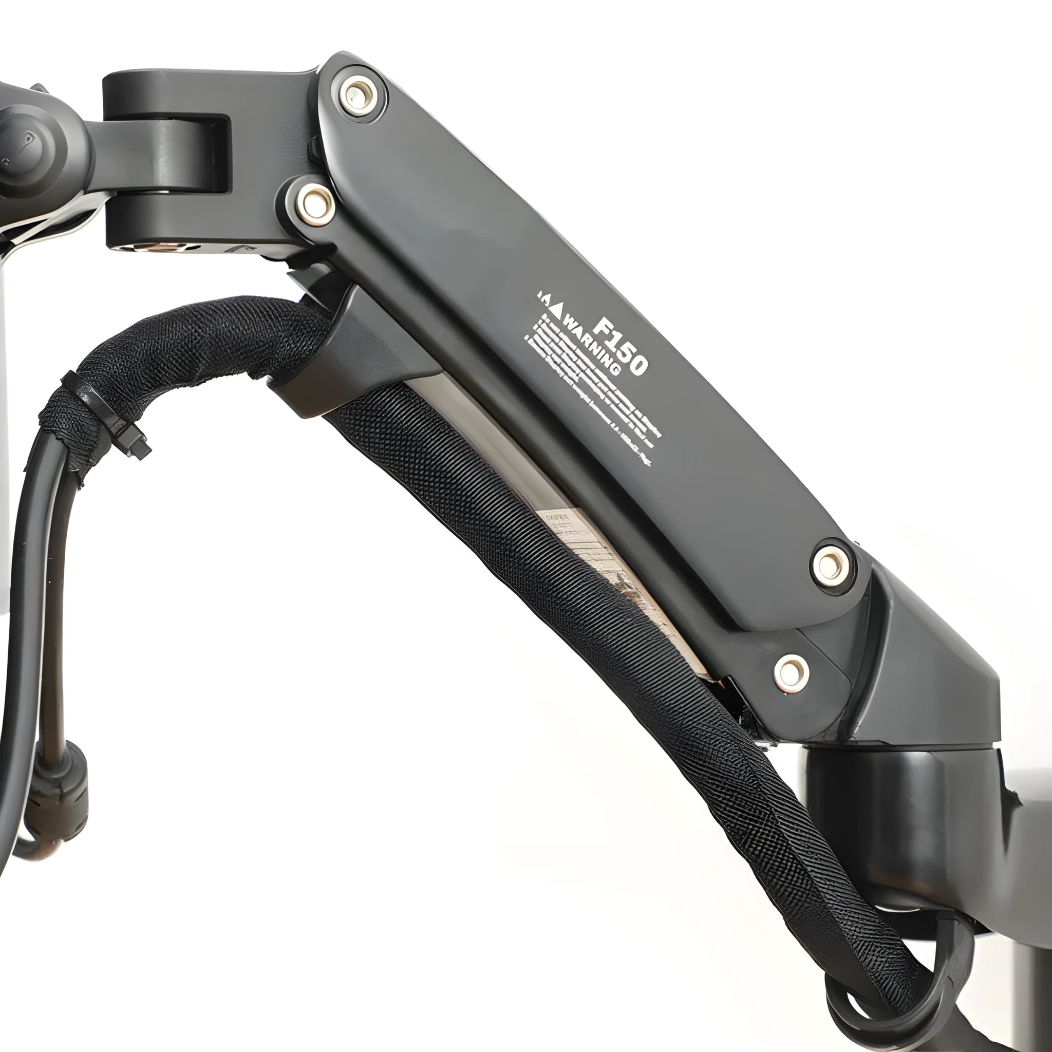 Black wall-mounted computer monitor stand with telescopic arm and rotating VESA mount