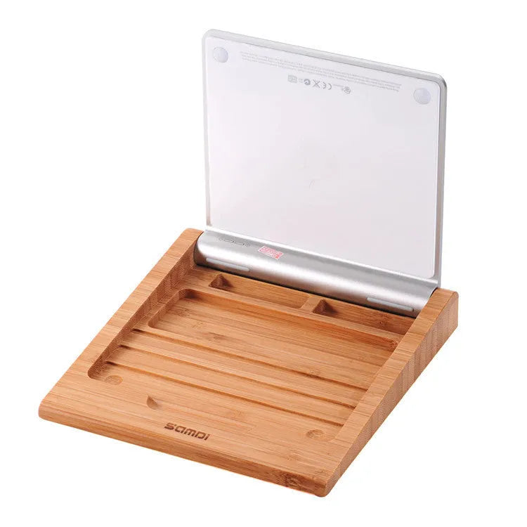 Bamboo wood bracket for Apple Bluetooth trackpad and tablet, 15cm by 15.8cm dimensions