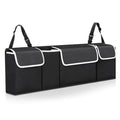 Black Oxford cloth hanging rear luggage storage bag, 90x12x25cm, four-pocket car boot tidy