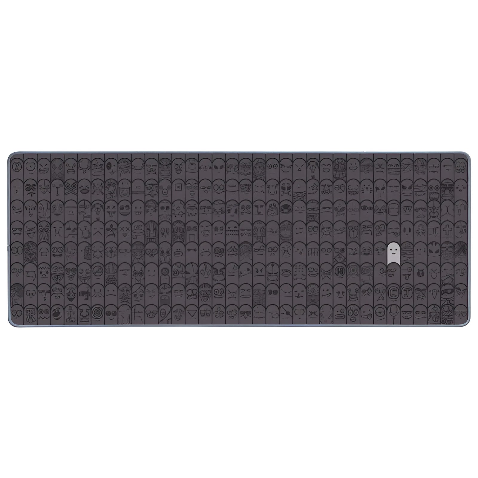 Grey cloth computer mouse wrist rest pad shown on a desk next to a gaming mouse.