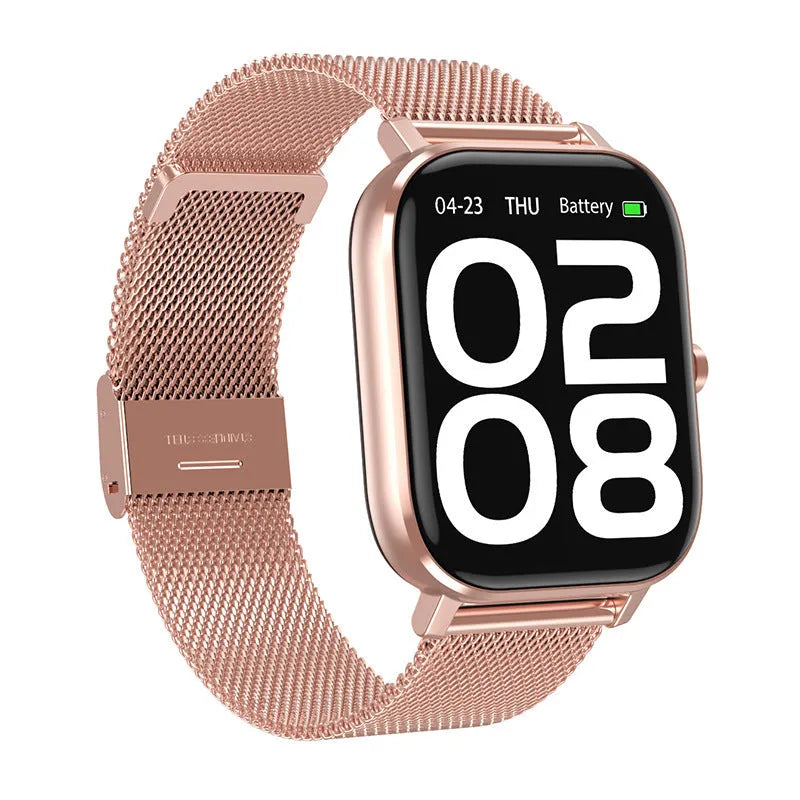 DT35 smart watch with colour touch screen and silicone wristband showing black alloy casing