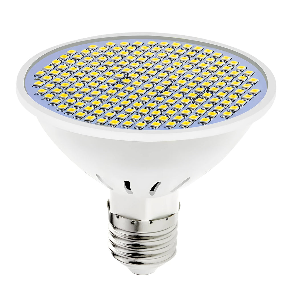 E27 screw-in LED light bulb with white polycarbonate body, labelled with 750 lumen and 100,000 hour lifespan specifications.