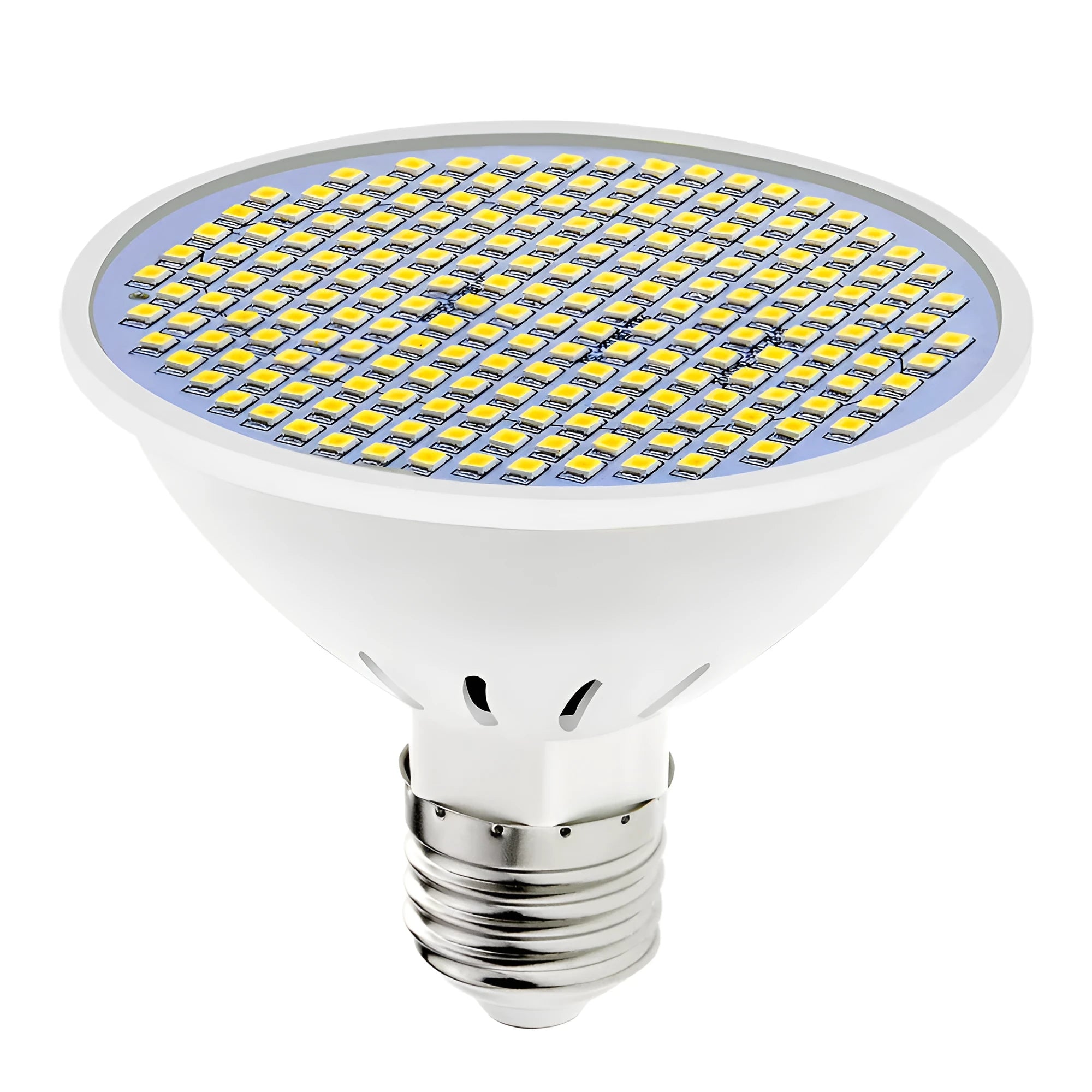 E27 screw-in LED light bulb with white polycarbonate body, labelled with 750 lumen and 100,000 hour lifespan specifications.