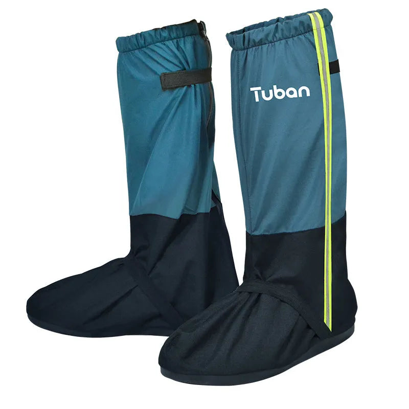 Desert hiking overshoes in blue black Oxford cloth with 45cm tube and sole length markings