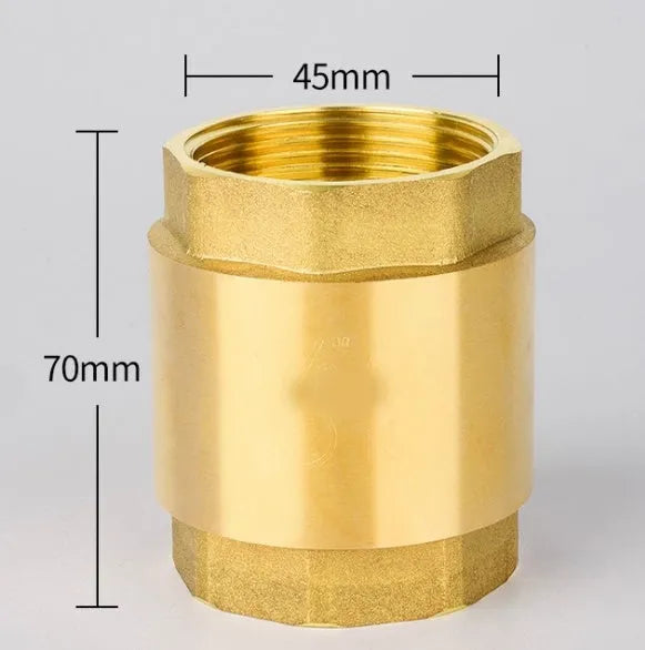 Brass check valve shown in horizontal and vertical configurations with threaded connections