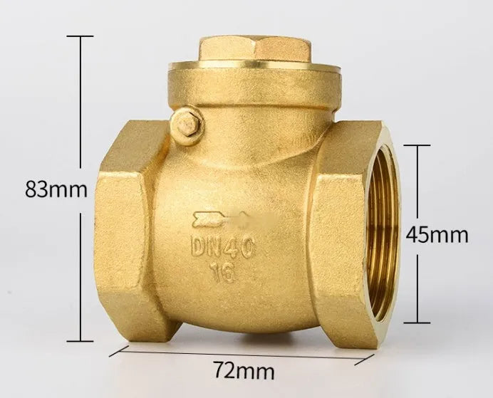 Brass check valve shown in horizontal and vertical configurations with threaded connections