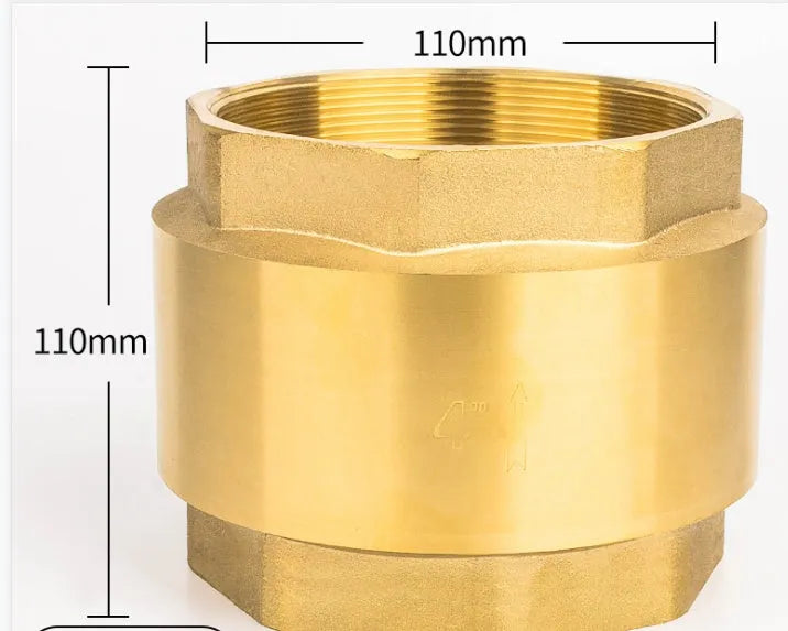 Brass check valve shown in horizontal and vertical configurations with threaded connections