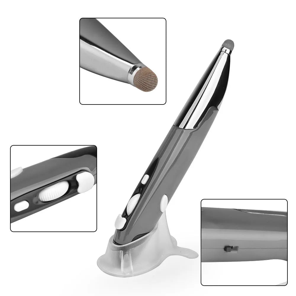 Pen-shaped wireless optical mouse in red, blue and gray colours with 2.4GHz USB receiver