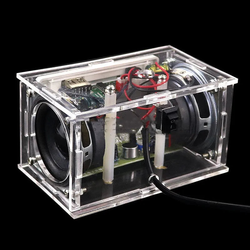 Bluetooth speaker DIY electronic kit with transparent housing and loose components for assembly