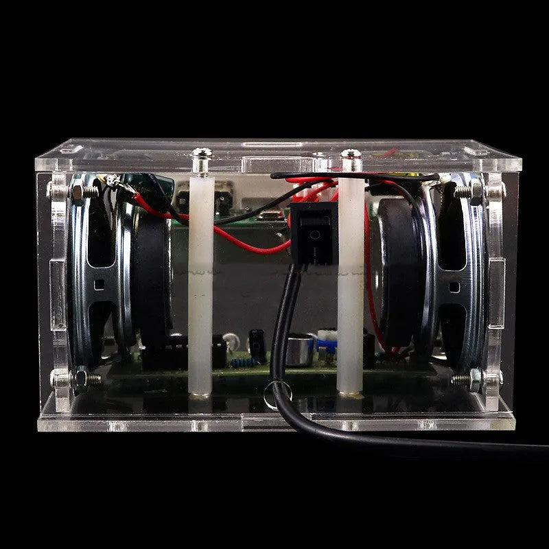 Bluetooth speaker DIY electronic kit with transparent housing and loose components for assembly