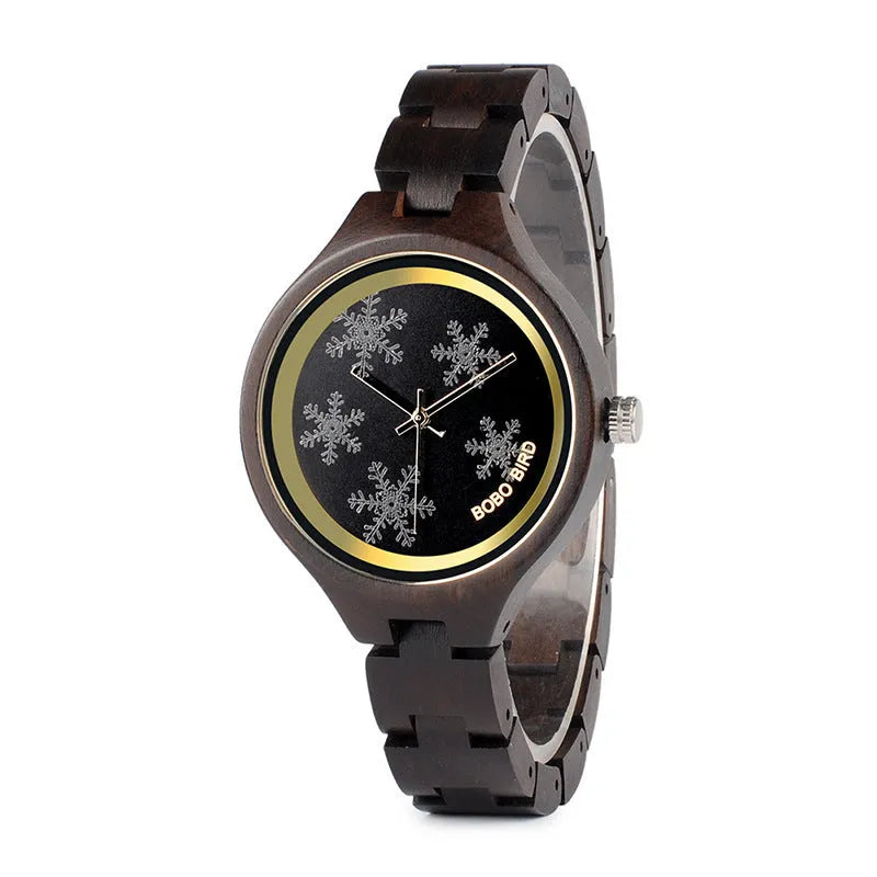 Men's wooden watch with round wood case, wood strap, quartz movement and butterfly clasp, style GP016-1A or GP016-2A