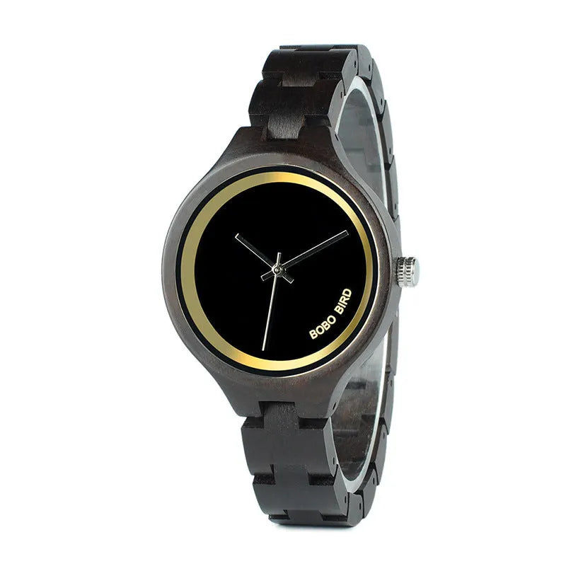 Men's wooden watch with round wood case, wood strap, quartz movement and butterfly clasp, style GP016-1A or GP016-2A
