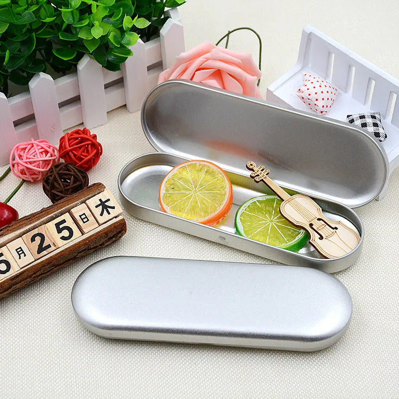 Rectangular frosted iron tinplate box for pen and cosmetic storage, dimensions 175x60x18mm