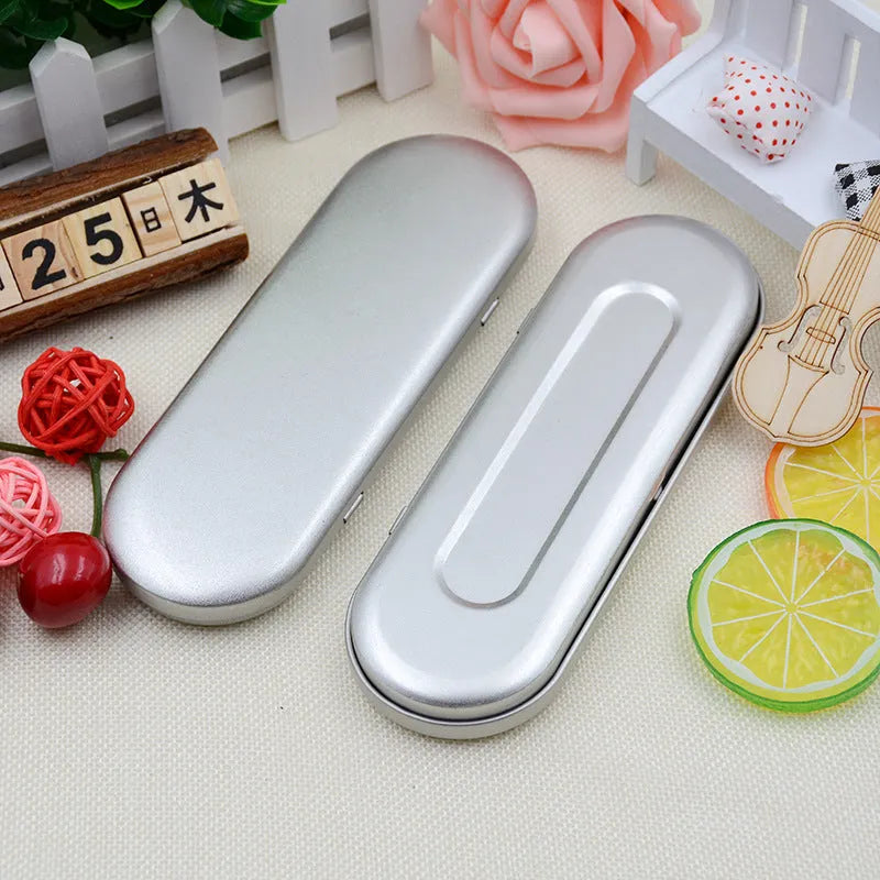 Rectangular frosted iron tinplate box for pen and cosmetic storage, dimensions 175x60x18mm