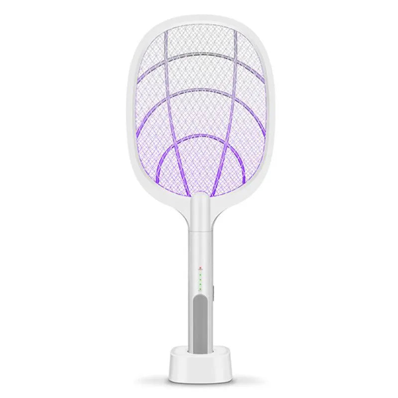 Rechargeable lithium battery mosquito swatter with USB cable and 3000V aluminium grid.