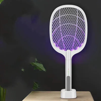 Rechargeable lithium battery mosquito swatter with USB cable and 3000V aluminium grid.