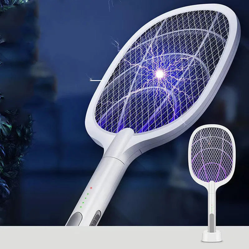 Rechargeable lithium battery mosquito swatter with USB cable and 3000V aluminium grid.