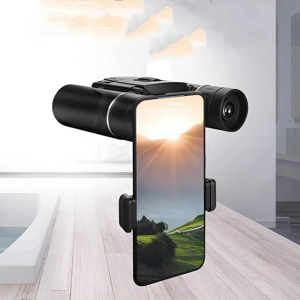 High-power HD binoculars in 100x22 or 40x22 double tube design, compact 11x7x5cm, optional spring clip