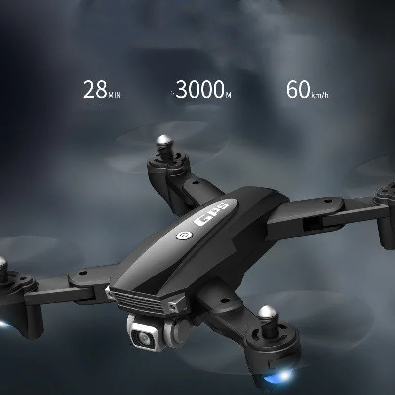 Black folding children's drone with 4K camera and remote control handle