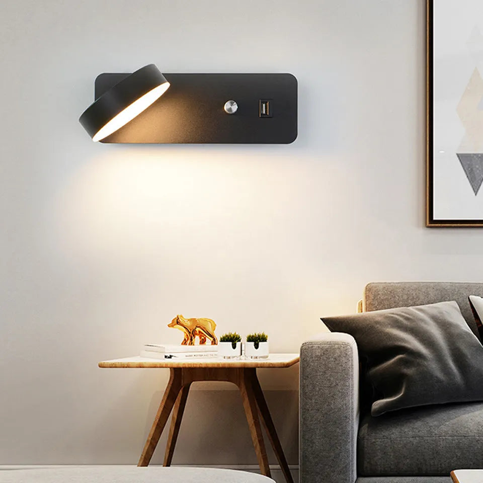 Modern square LED wall lamp with rotating design in black or white colour with stepless dimming control