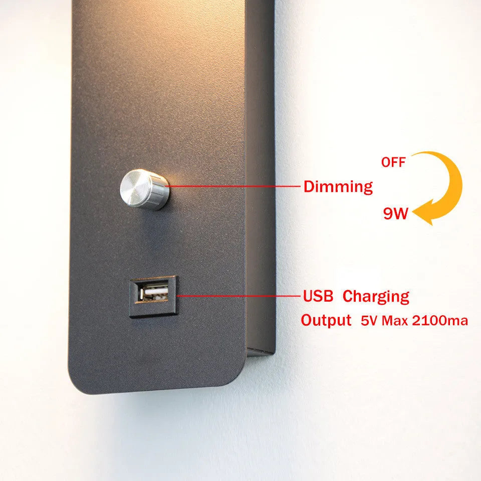 Modern square LED wall lamp with rotating design in black or white colour with stepless dimming control