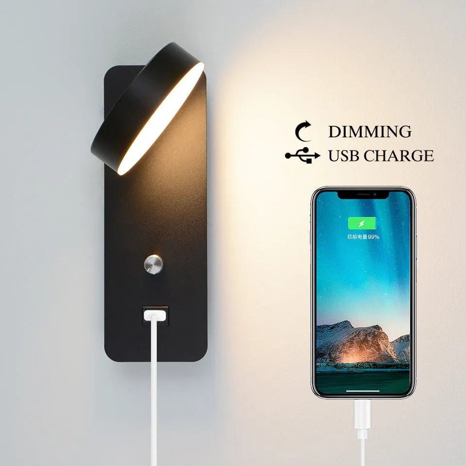 Modern square LED wall lamp with rotating design in black or white colour with stepless dimming control