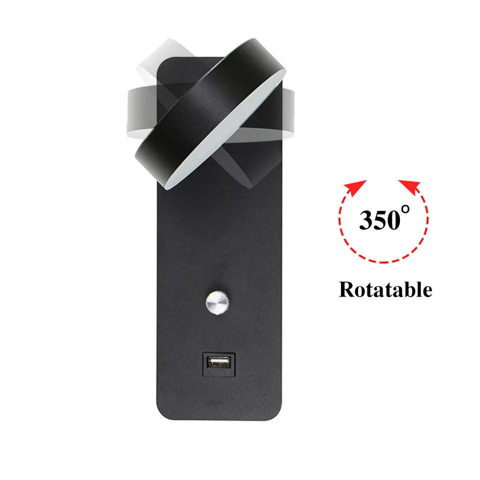 Modern square LED wall lamp with rotating design in black or white colour with stepless dimming control