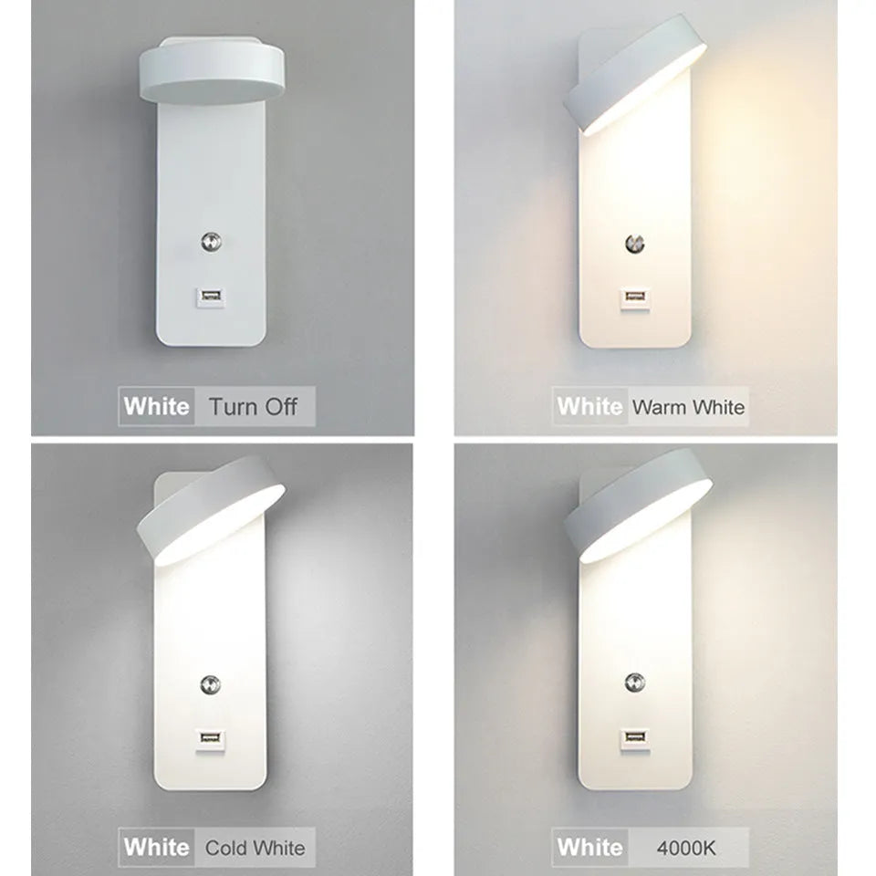 Modern square LED wall lamp with rotating design in black or white colour with stepless dimming control