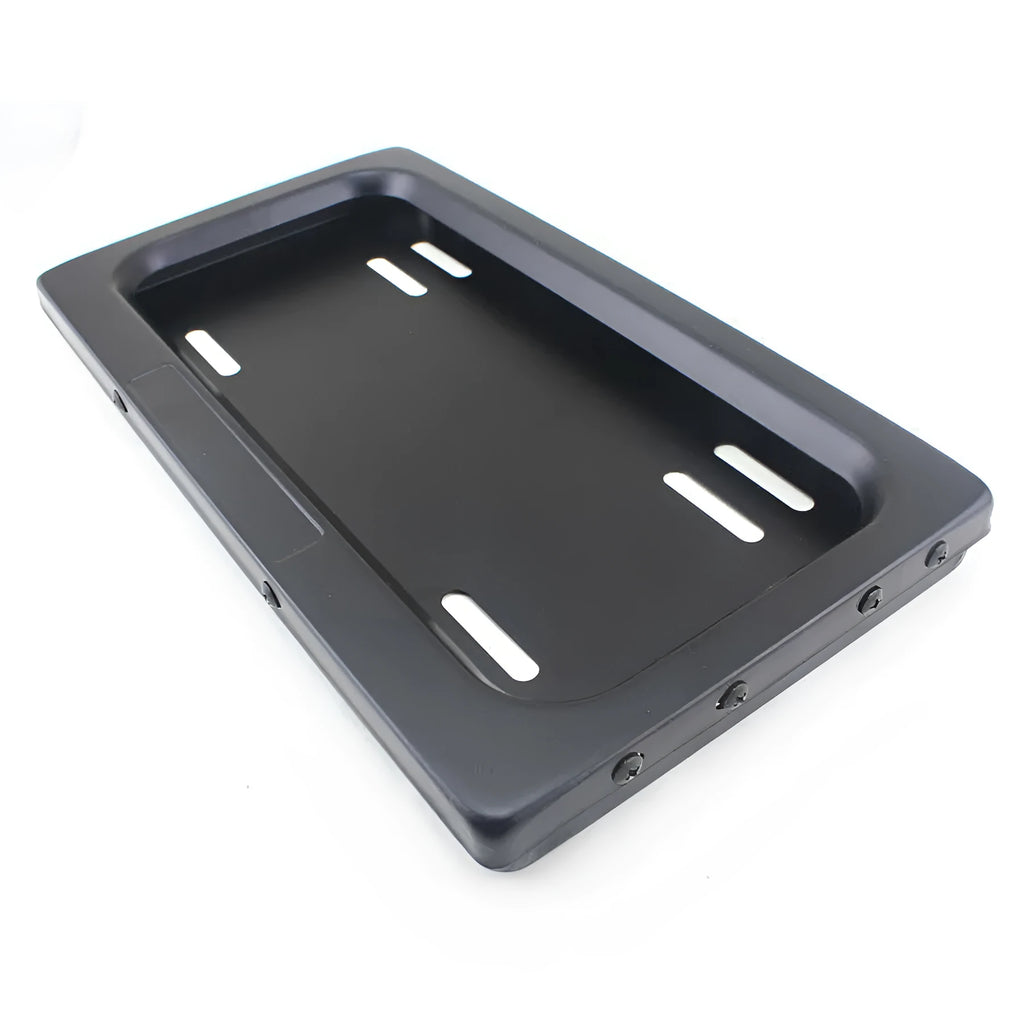 Black flipping license plate frame in iron and plastic, 314 x 169 mm, for U.S. license plate size