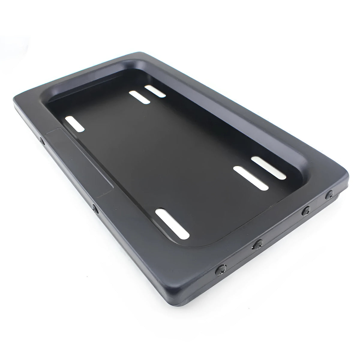 Black flipping license plate frame in iron and plastic, 314 x 169 mm, for U.S. license plate size