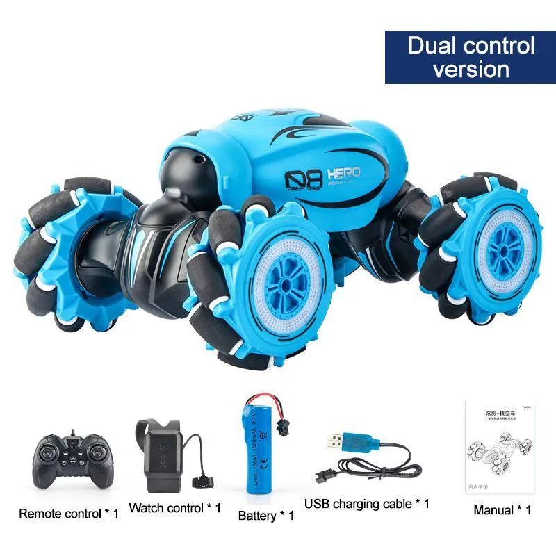 Gesture-sensing deformation remote control car in blue, green, or orange with somatosensory controller.