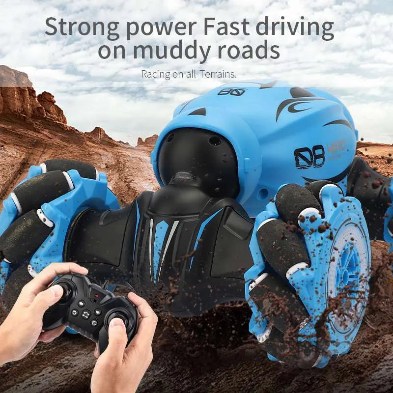 Gesture-sensing deformation remote control car in blue, green, or orange with somatosensory controller.