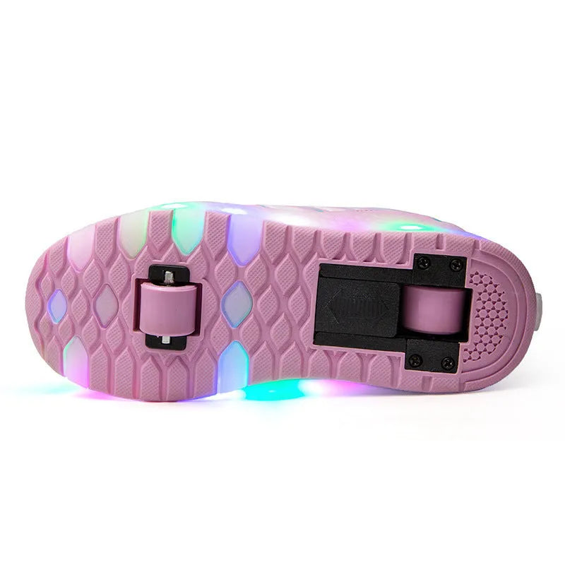 Girls' roller skates with double PU wheels in blue, pink, and black colour options for outdoor use