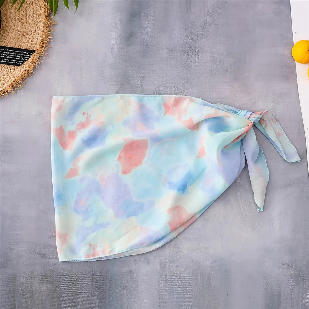 Ladies tie-dye bikini swimsuit set with chest pad, polyester fabric, sizes S M L
