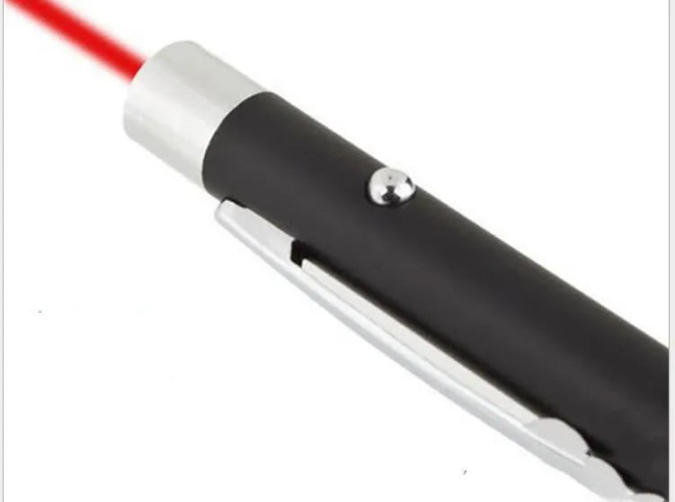 Black laser pointer pen with red light and stylus tip for presentations