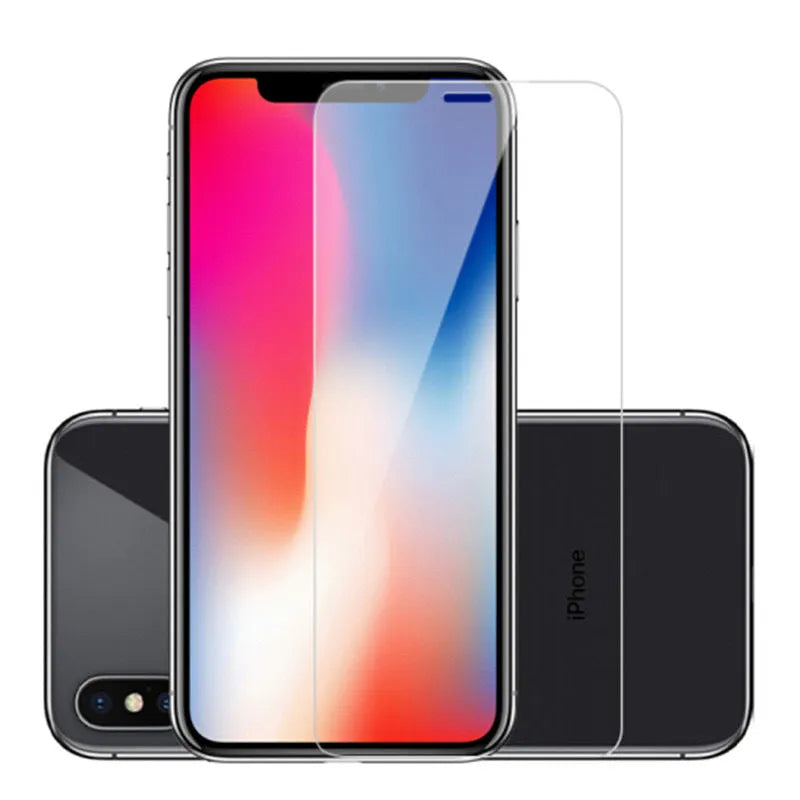 Tempered glass screen protector for iPhone 12 Pro Max, 11, XR, XS Max, 7/8 Plus, full-screen borderless film, transparent.