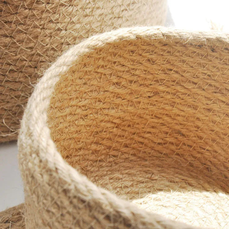 Japanese-style linen fabric storage basket with lid in three sizes for bedroom organisation