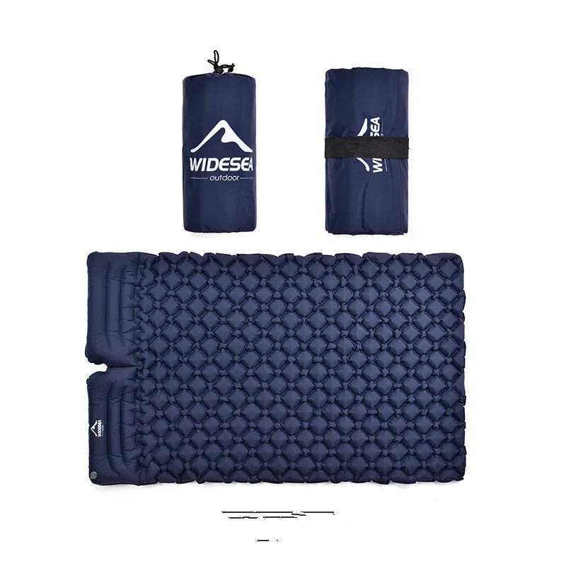 Double inflatable camping mat in green and blue, TPU nylon, 165cm x 118cm, moisture-proof for two persons