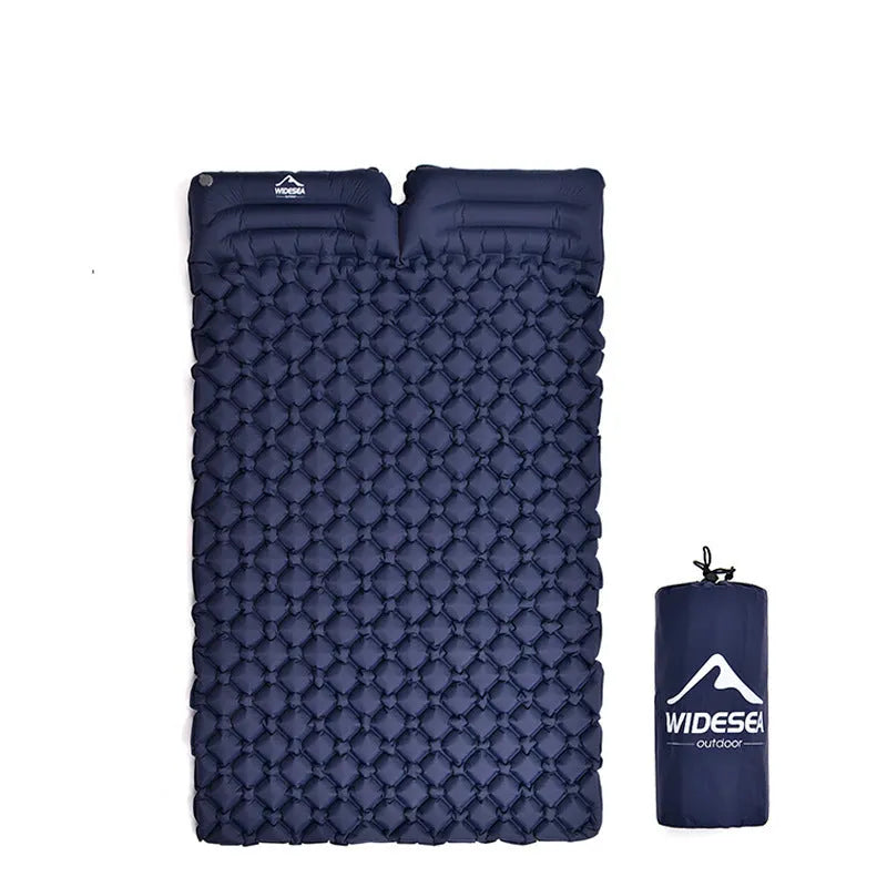 Double inflatable camping mat in green and blue, TPU nylon, 165cm x 118cm, moisture-proof for two persons