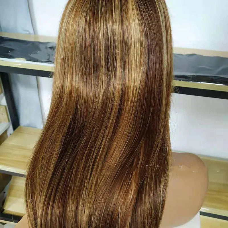 Piano Color P4.27 Brazilian human hair straight lace front wig with 4x4 lace closure