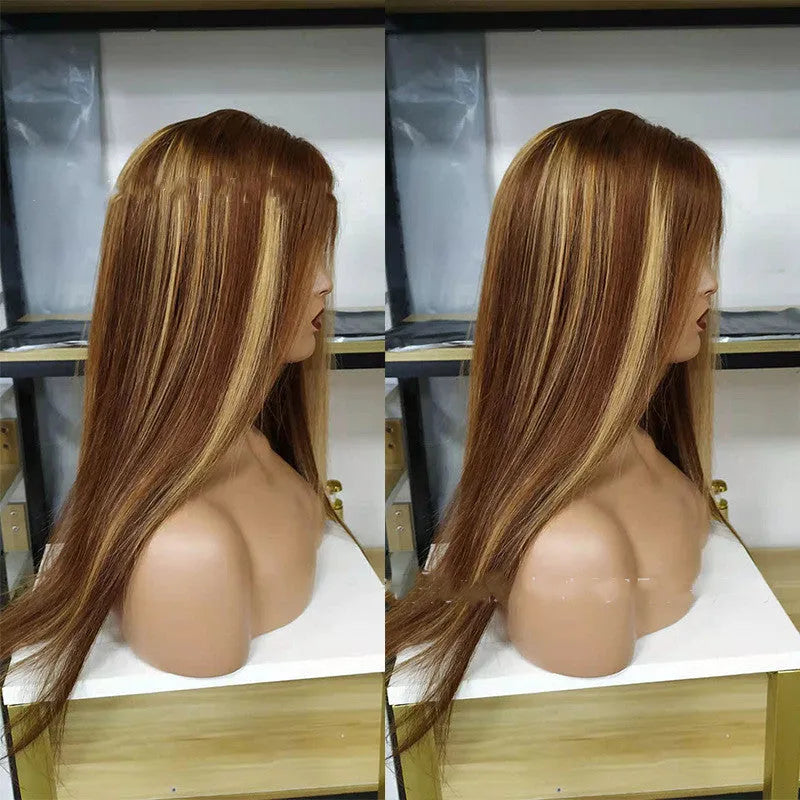 Piano Color P4.27 Brazilian human hair straight lace front wig with 4x4 lace closure