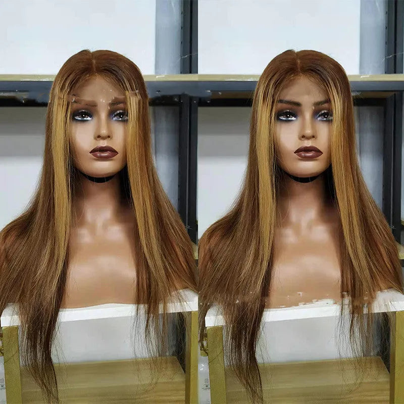 Piano Color P4.27 Brazilian human hair straight lace front wig with 4x4 lace closure