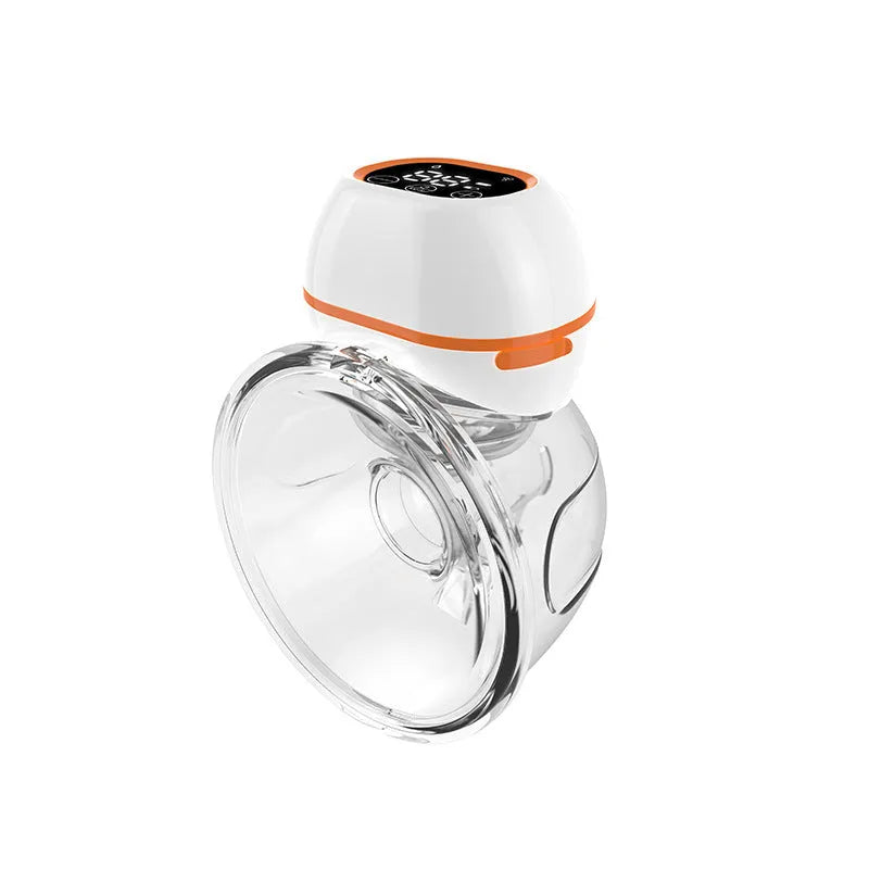 White wearable electric breast pump with 180ml silicone cup and LCD screen